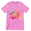 Colorful Cat Cyclist T-Shirt – Quirky and Fun for Animal Lovers - Bicycle Themed T-Shirt-Pink-S-Custom One Express