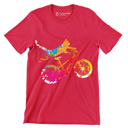 Colorful Cat Cyclist T-Shirt – Quirky and Fun for Animal Lovers - Bicycle Themed T-Shirt-Red-S-Custom One Express