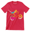 Colorful Cat Cyclist T-Shirt – Quirky and Fun for Animal Lovers - Bicycle Themed T-Shirt-Red-S-Custom One Express