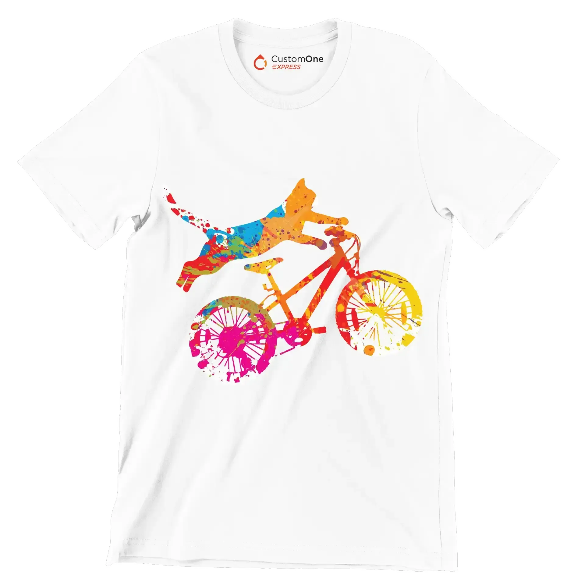 Colorful Cat Cyclist T-Shirt – Quirky and Fun for Animal Lovers - Bicycle Themed T-Shirt-White-S-Custom One Express