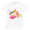 Colorful Cat Cyclist T-Shirt – Quirky and Fun for Animal Lovers - Bicycle Themed T-Shirt-White-S-Custom One Express