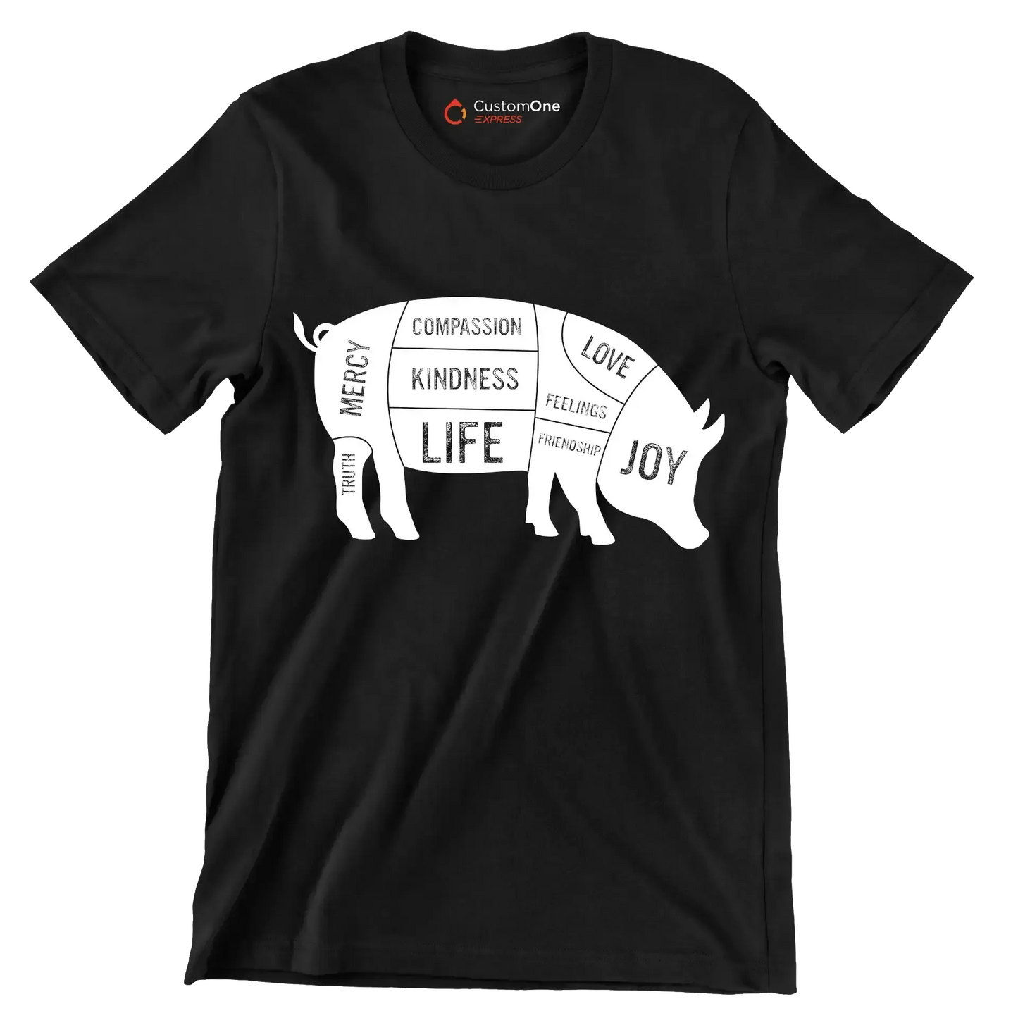 Compassion Kindness Life Love Feelings Friendship Joy Mercy Truth - Vegan Themed T-Shirt-Black-S-Custom One Express