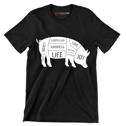 Compassion Kindness Life Love Feelings Friendship Joy Mercy Truth - Vegan Themed T-Shirt-Black-S-Custom One Express