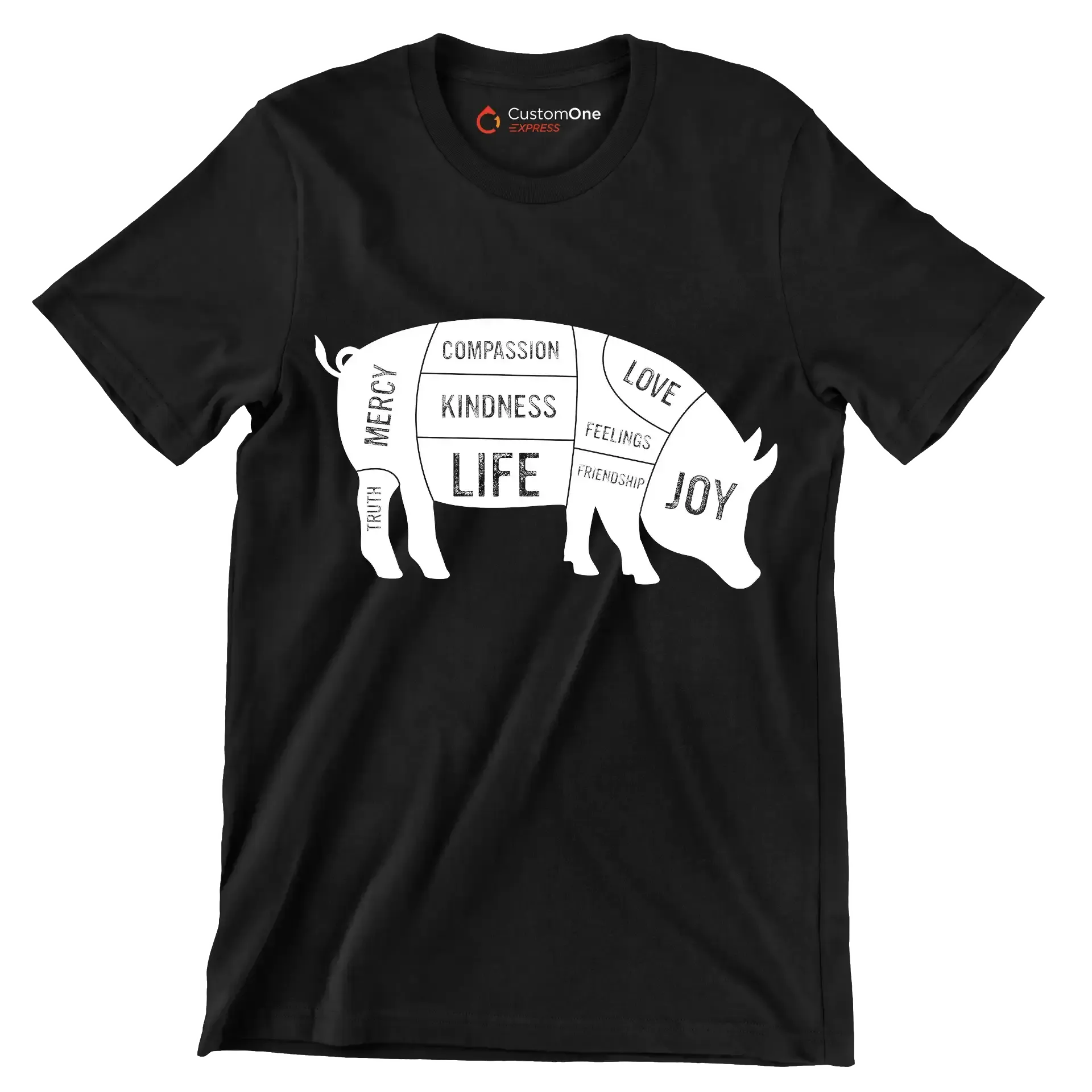 Compassion Kindness Life Love Feelings Friendship Joy Mercy Truth - Vegan Themed T-Shirt-Black-S-Custom One Express