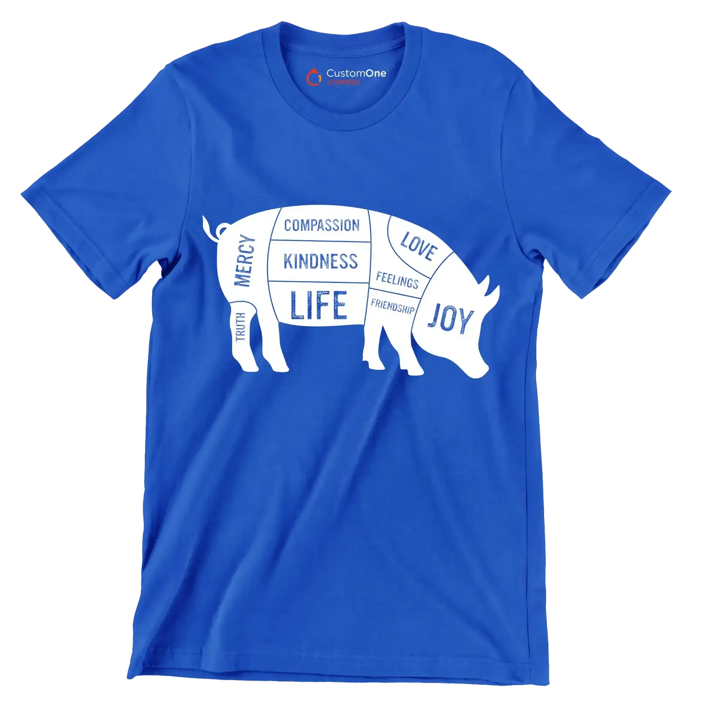 Compassion Kindness Life Love Feelings Friendship Joy Mercy Truth - Vegan Themed T-Shirt-Blue-S-Custom One Express