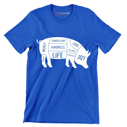 Compassion Kindness Life Love Feelings Friendship Joy Mercy Truth - Vegan Themed T-Shirt-Blue-S-Custom One Express