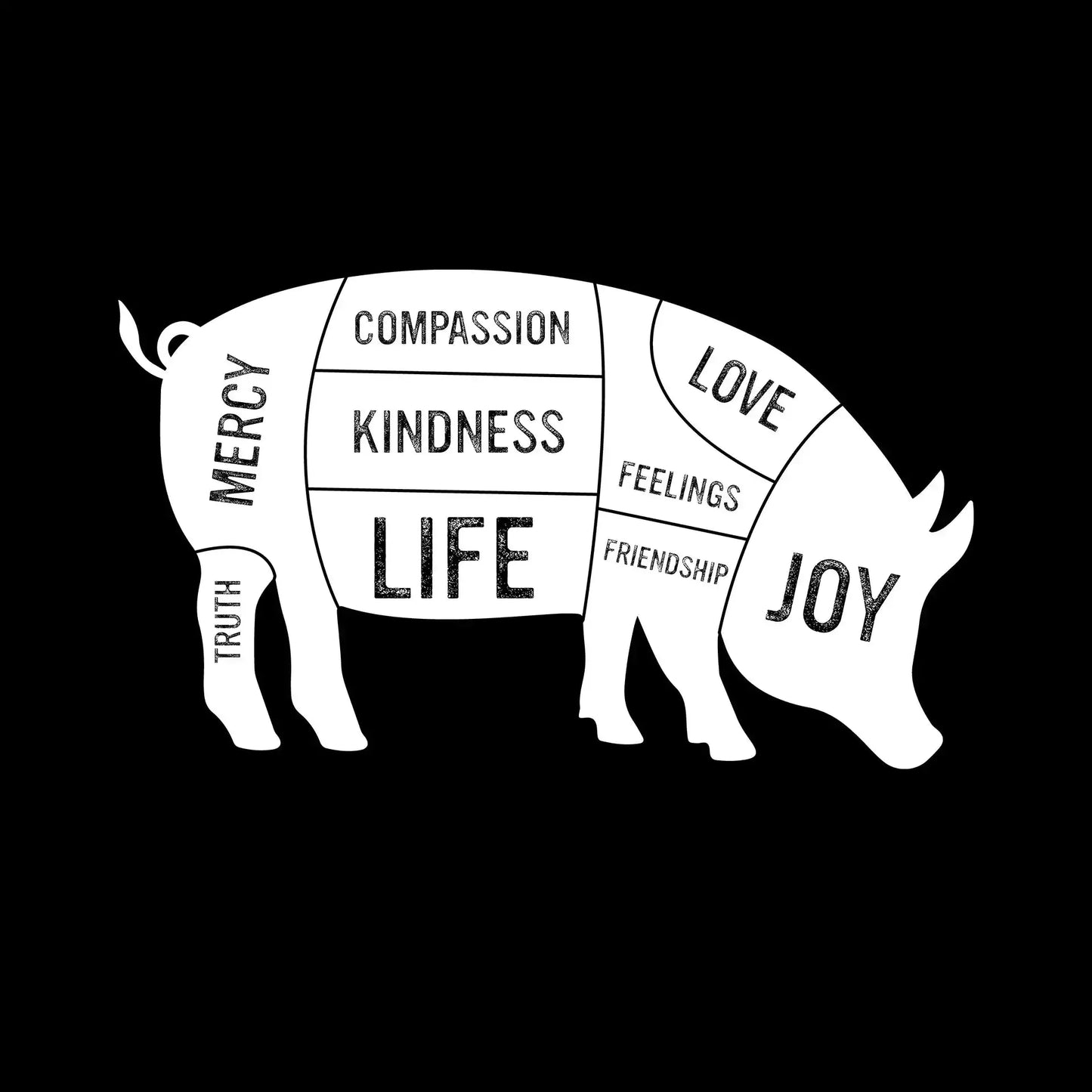 Compassion Kindness Life Love Feelings Friendship Joy Mercy Truth - Vegan Themed T-Shirt-Black-S-Custom One Express