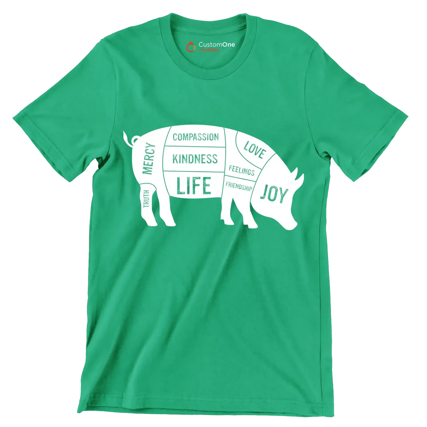 Compassion Kindness Life Love Feelings Friendship Joy Mercy Truth - Vegan Themed T-Shirt-Green-S-Custom One Express