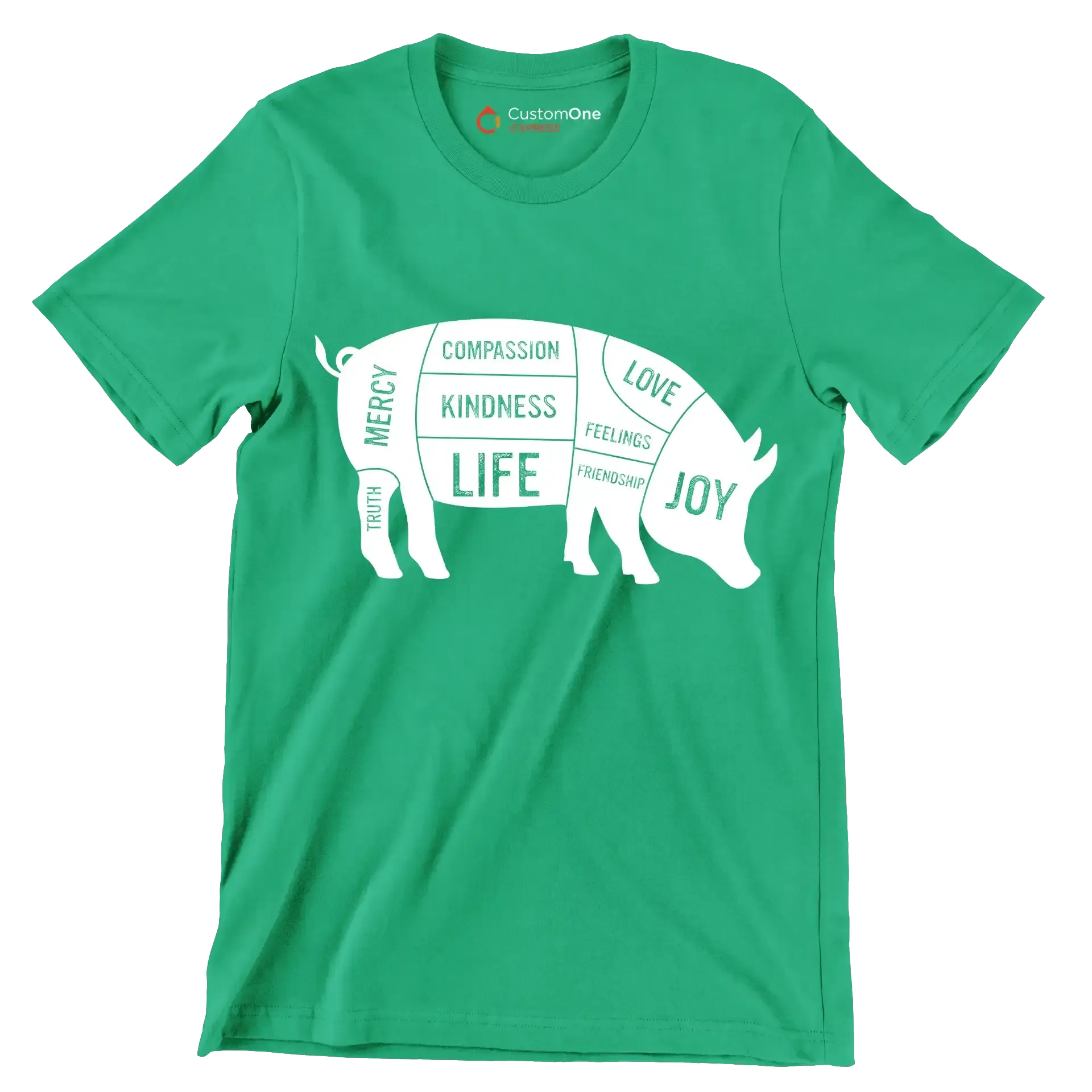 Compassion Kindness Life Love Feelings Friendship Joy Mercy Truth - Vegan Themed T-Shirt-Green-S-Custom One Express