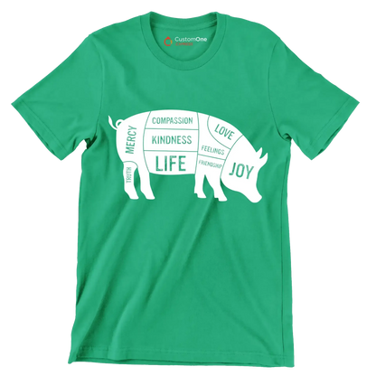 Compassion Kindness Life Love Feelings Friendship Joy Mercy Truth - Vegan Themed T-Shirt-Green-S-Custom One Express
