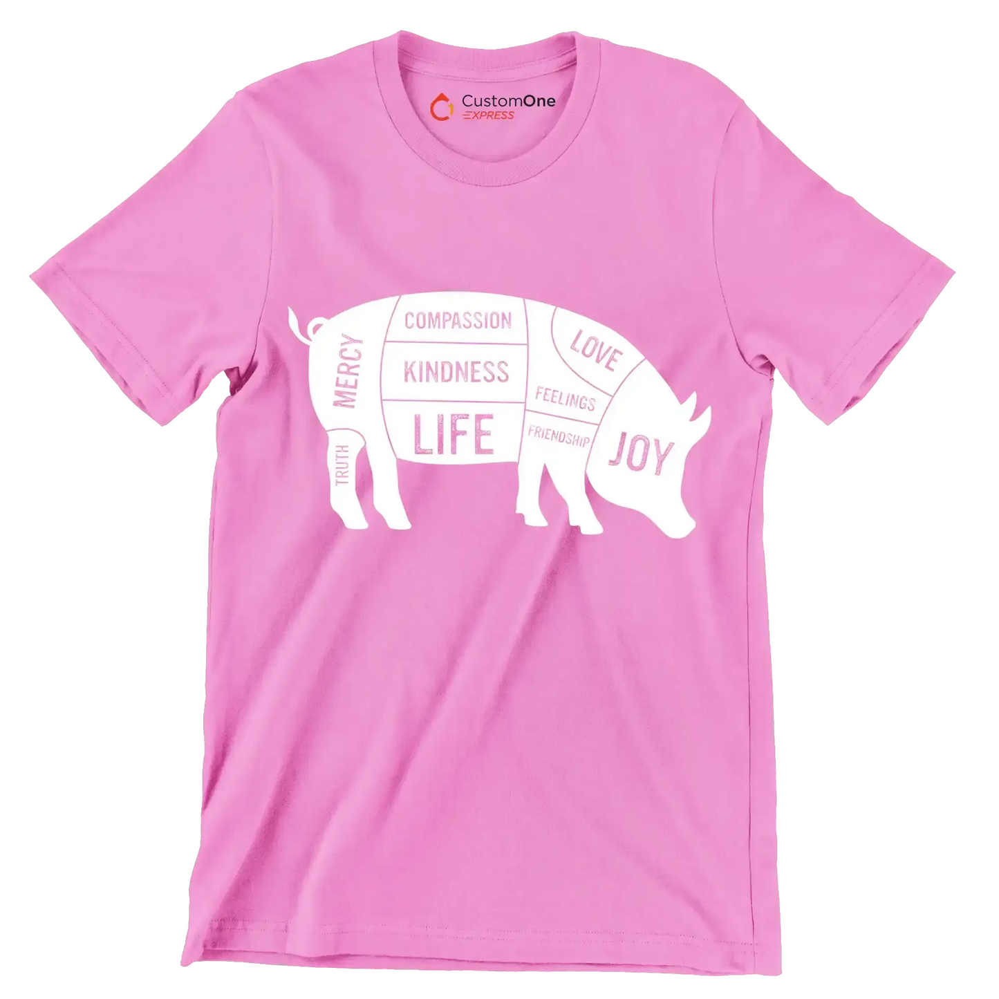 Compassion Kindness Life Love Feelings Friendship Joy Mercy Truth - Vegan Themed T-Shirt-Pink-S-Custom One Express