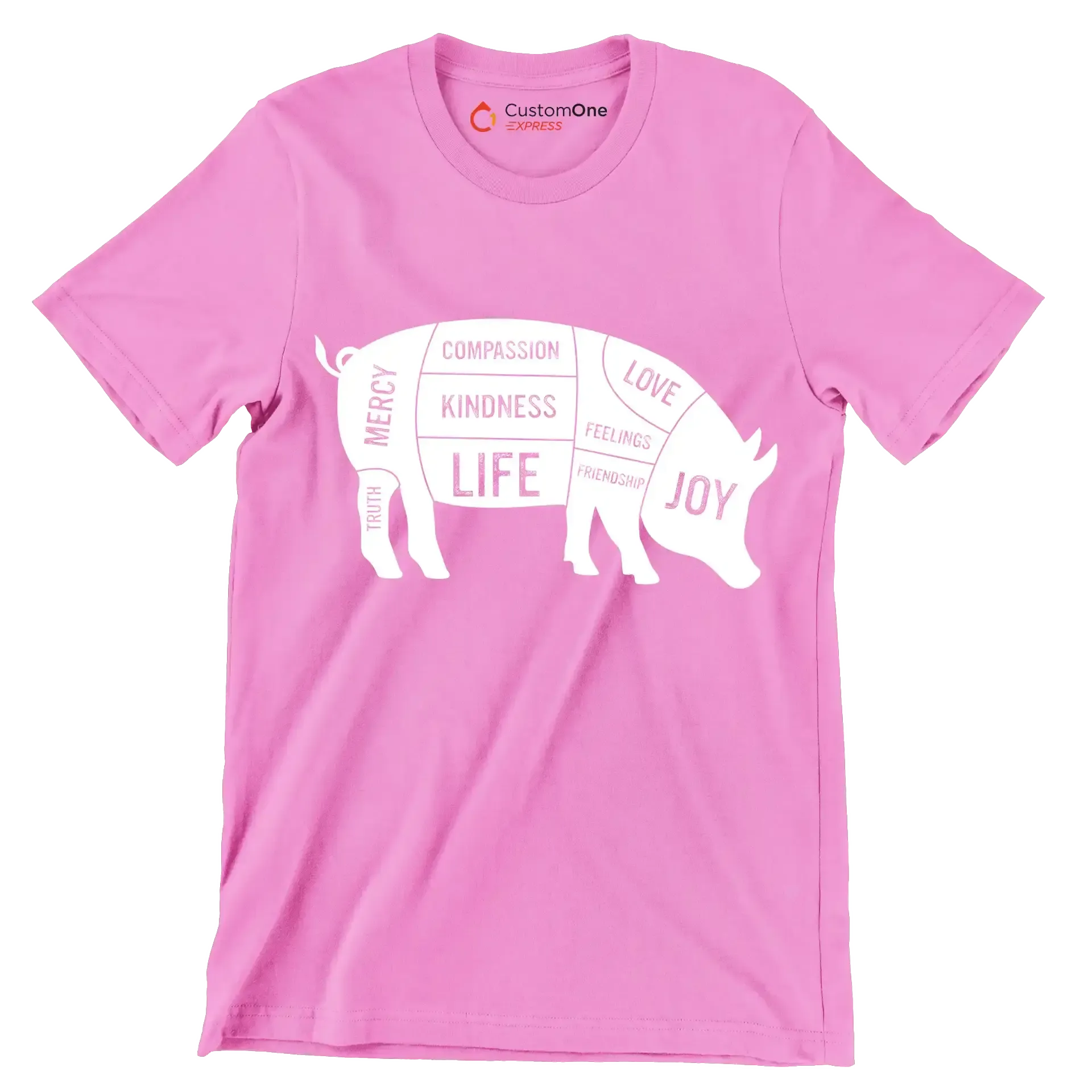 Compassion Kindness Life Love Feelings Friendship Joy Mercy Truth - Vegan Themed T-Shirt-Pink-S-Custom One Express