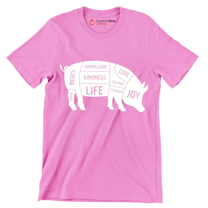 Compassion Kindness Life Love Feelings Friendship Joy Mercy Truth - Vegan Themed T-Shirt-Pink-S-Custom One Express