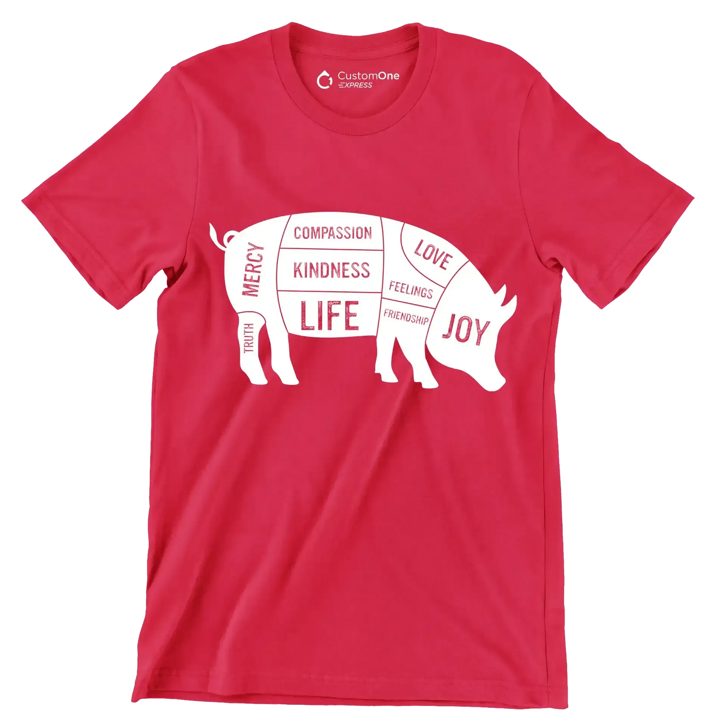 Compassion Kindness Life Love Feelings Friendship Joy Mercy Truth - Vegan Themed T-Shirt-Red-S-Custom One Express