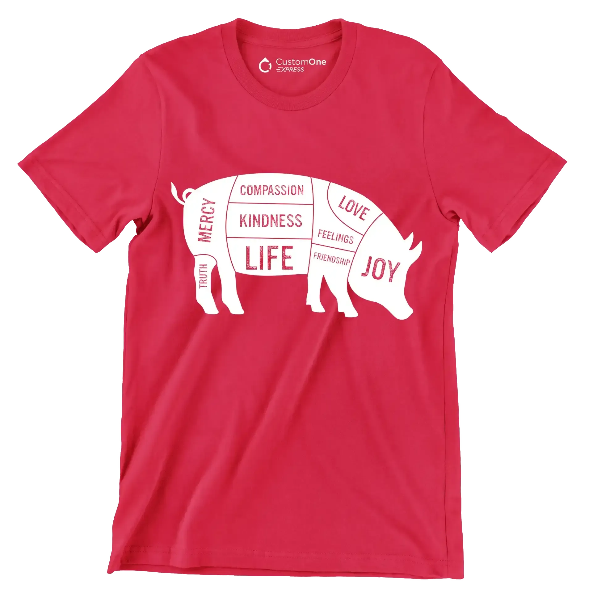 Compassion Kindness Life Love Feelings Friendship Joy Mercy Truth - Vegan Themed T-Shirt-Red-S-Custom One Express