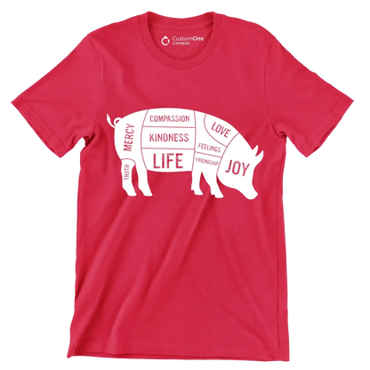Compassion Kindness Life Love Feelings Friendship Joy Mercy Truth - Vegan Themed T-Shirt-Red-S-Custom One Express