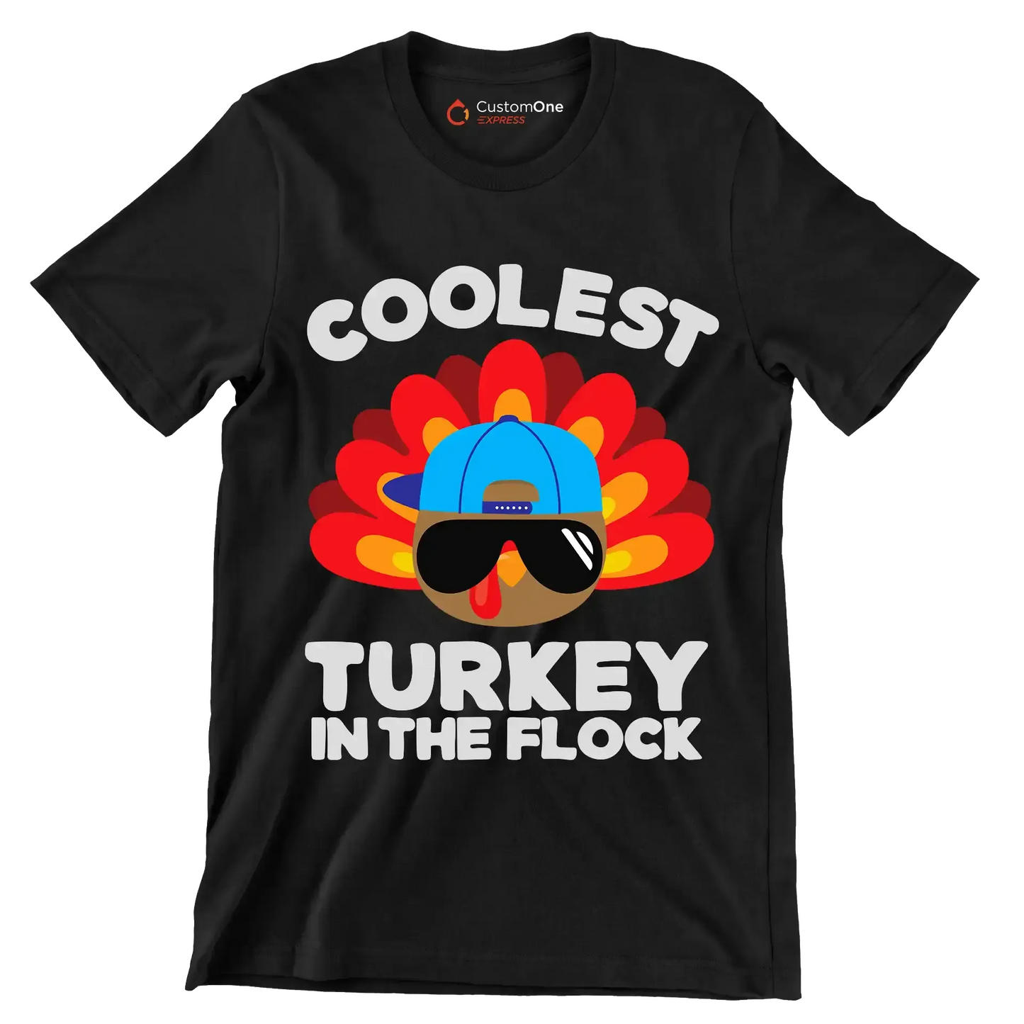 Coolest Turkey In The Flock - Thanksgiving Themed T-Shirt-Black-S-Custom One Express