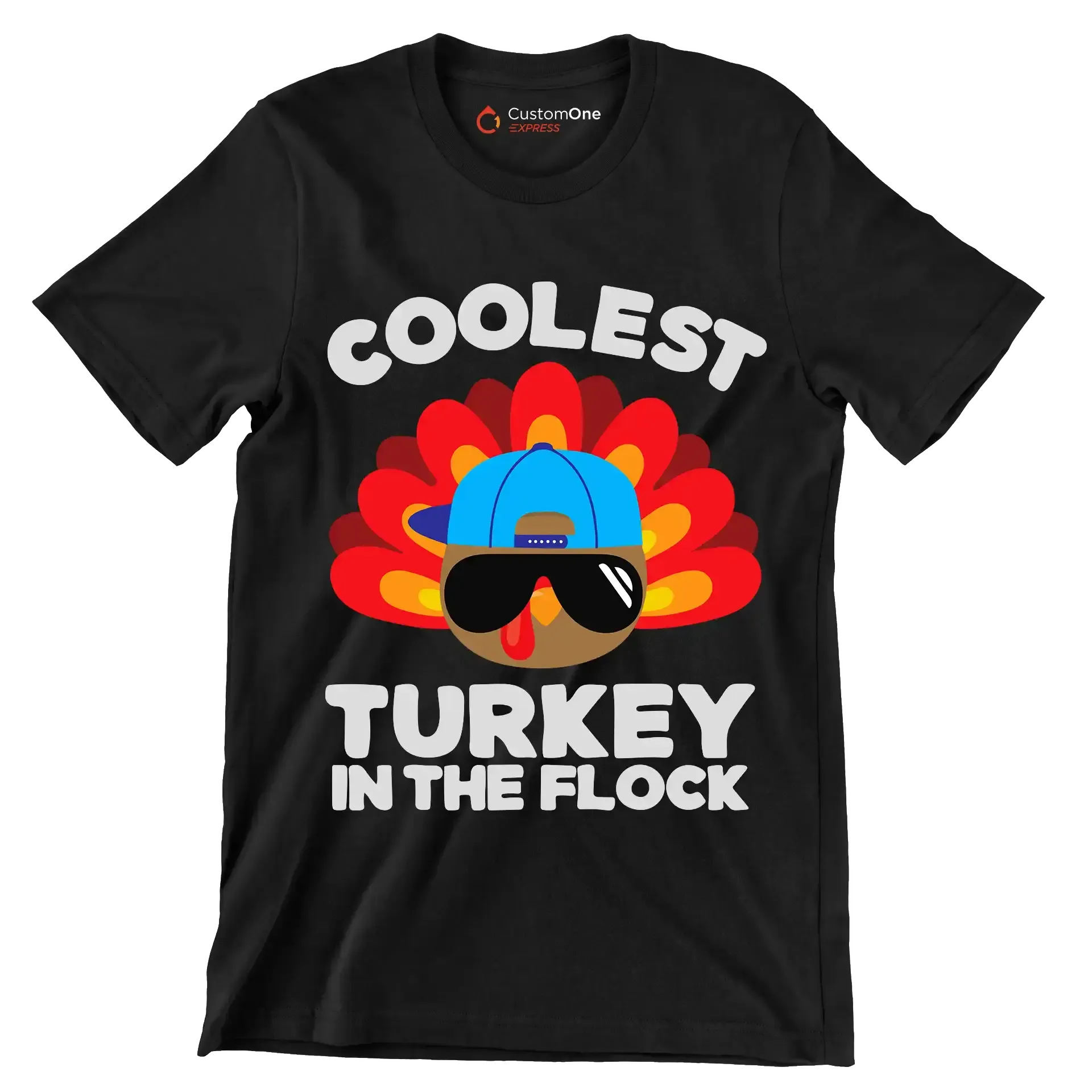 Coolest Turkey In The Flock - Thanksgiving Themed T-Shirt-Black-S-Custom One Express