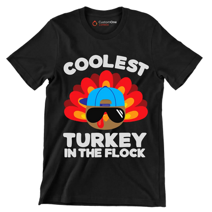 Coolest Turkey In The Flock - Thanksgiving Themed T-Shirt-Black-S-Custom One Express