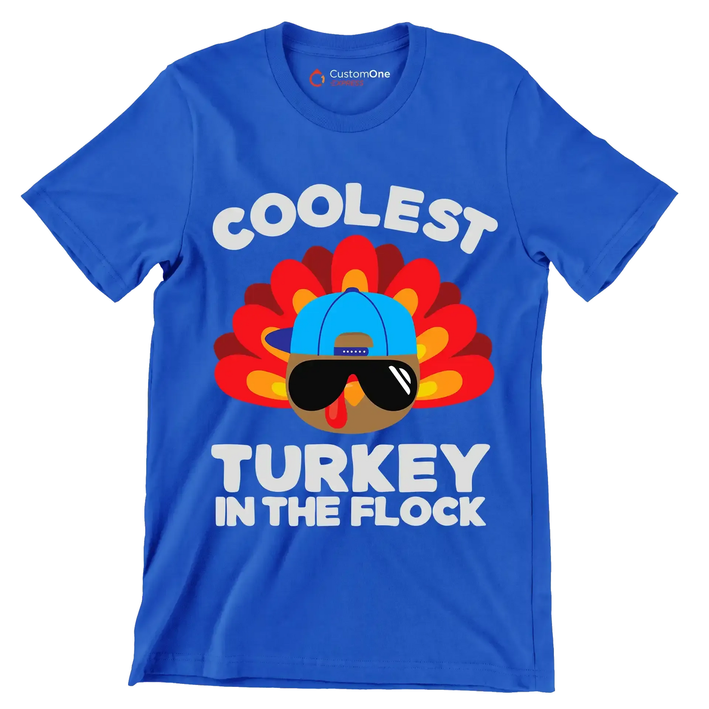 Coolest Turkey In The Flock - Thanksgiving Themed T-Shirt-Blue-S-Custom One Express