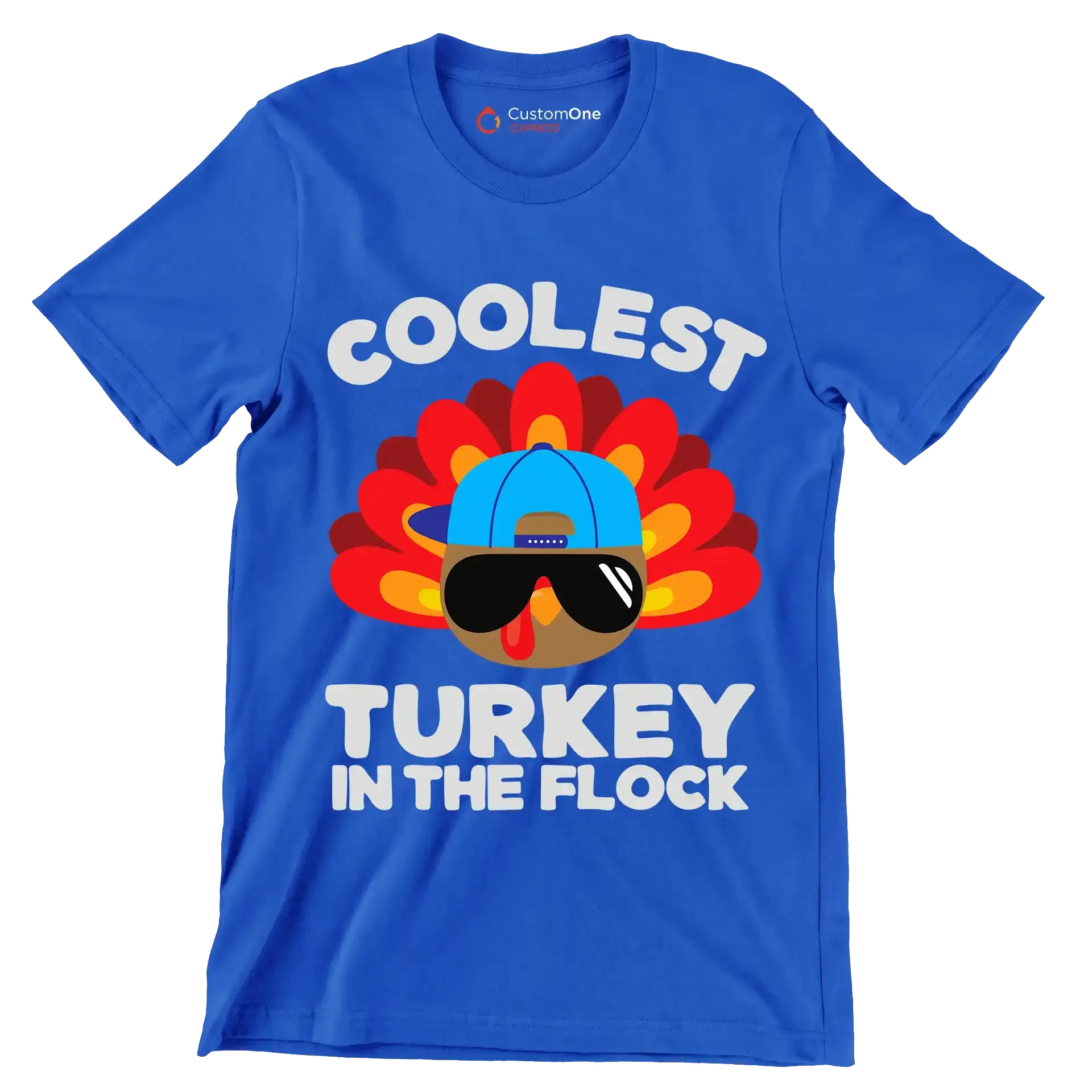 Coolest Turkey In The Flock - Thanksgiving Themed T-Shirt-Blue-S-Custom One Express