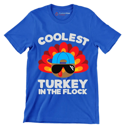 Coolest Turkey In The Flock - Thanksgiving Themed T-Shirt-Blue-S-Custom One Express