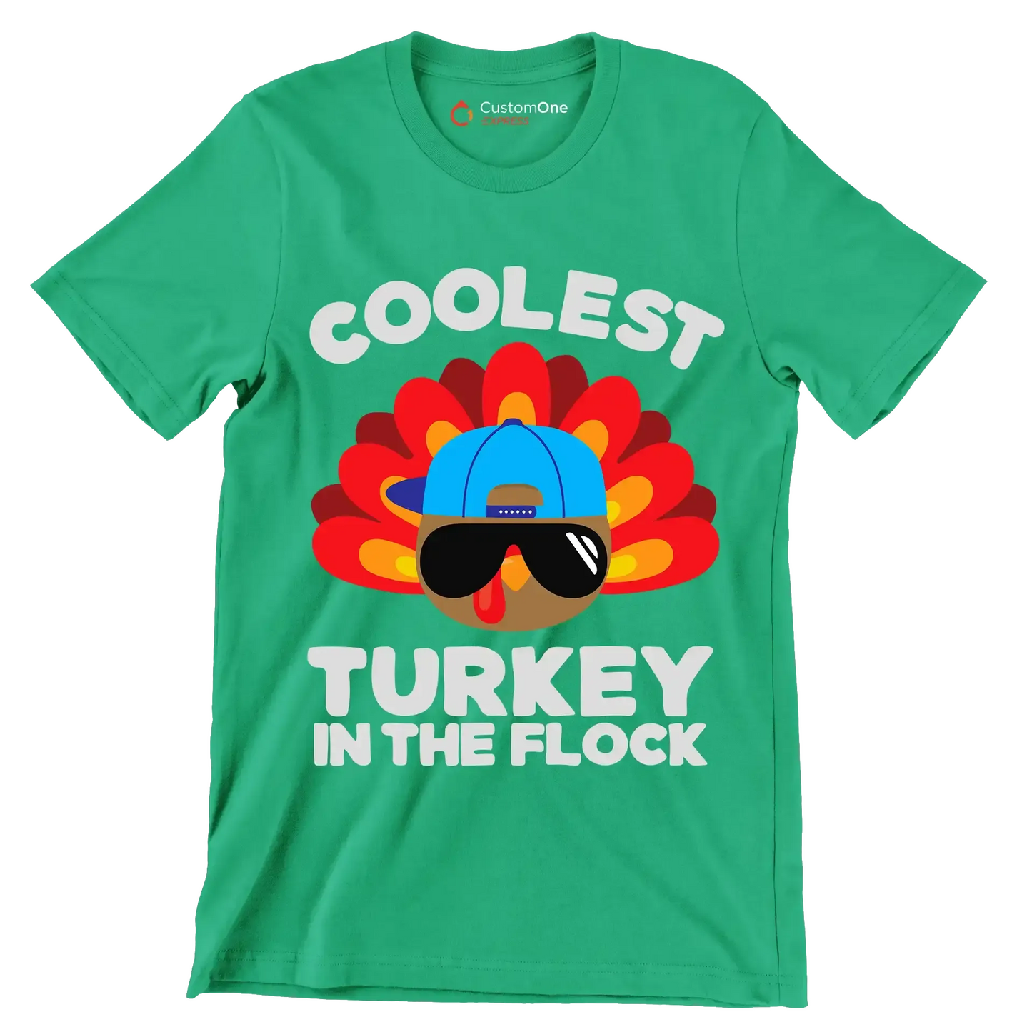 Coolest Turkey In The Flock - Thanksgiving Themed T-Shirt-Green-S-Custom One Express