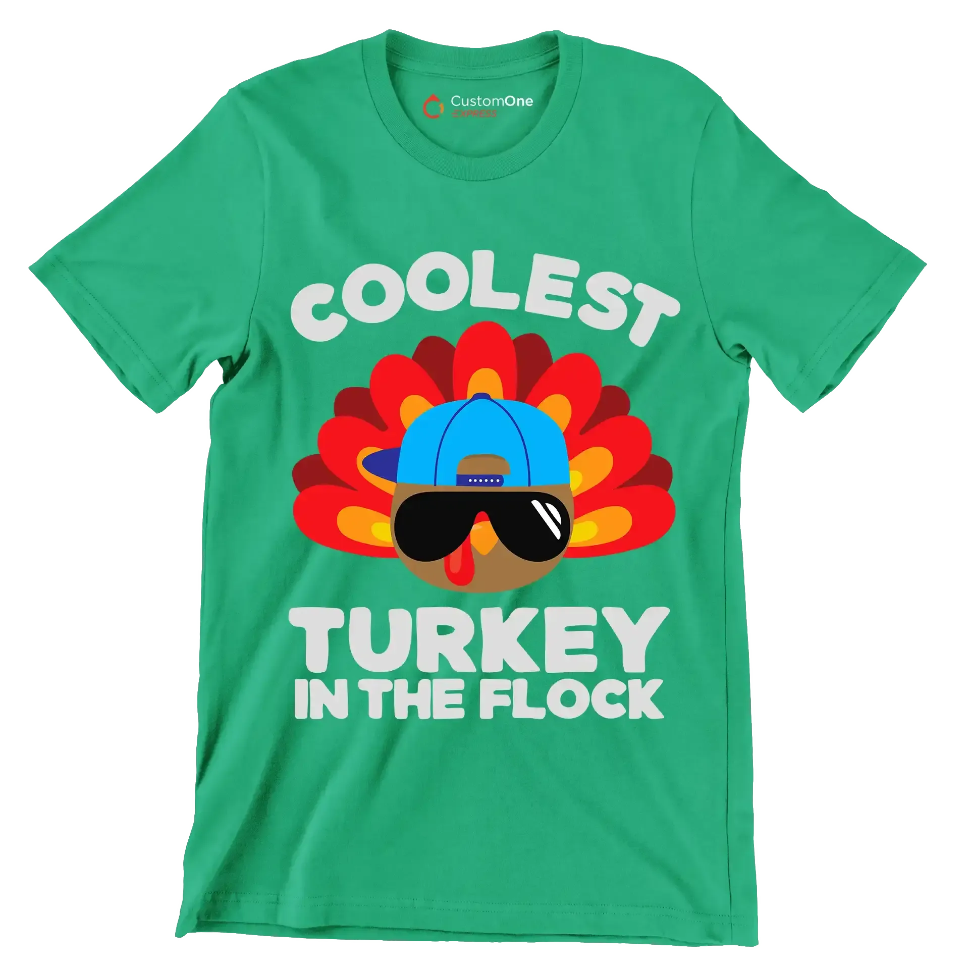 Coolest Turkey In The Flock - Thanksgiving Themed T-Shirt-Green-S-Custom One Express