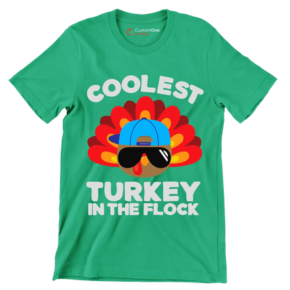 Coolest Turkey In The Flock - Thanksgiving Themed T-Shirt-Green-S-Custom One Express