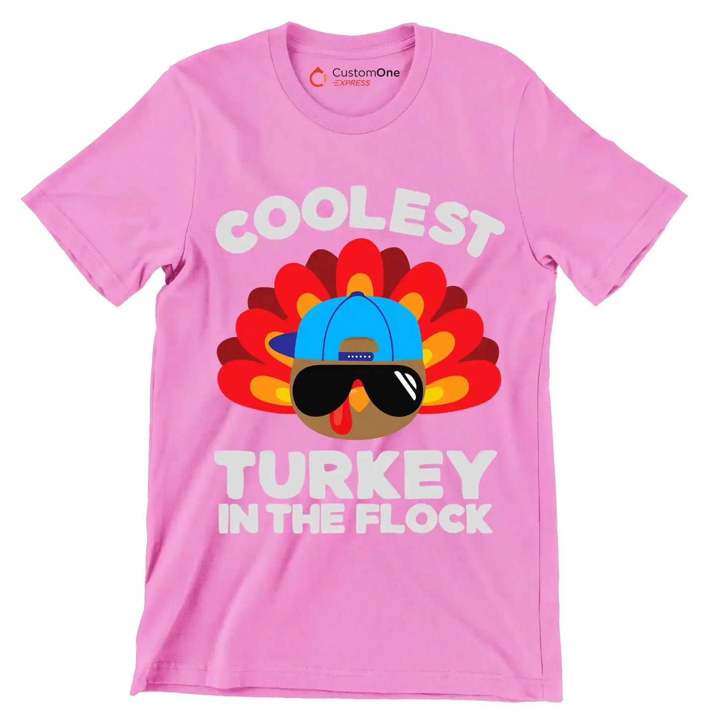 Coolest Turkey In The Flock - Thanksgiving Themed T-Shirt-Pink-S-Custom One Express