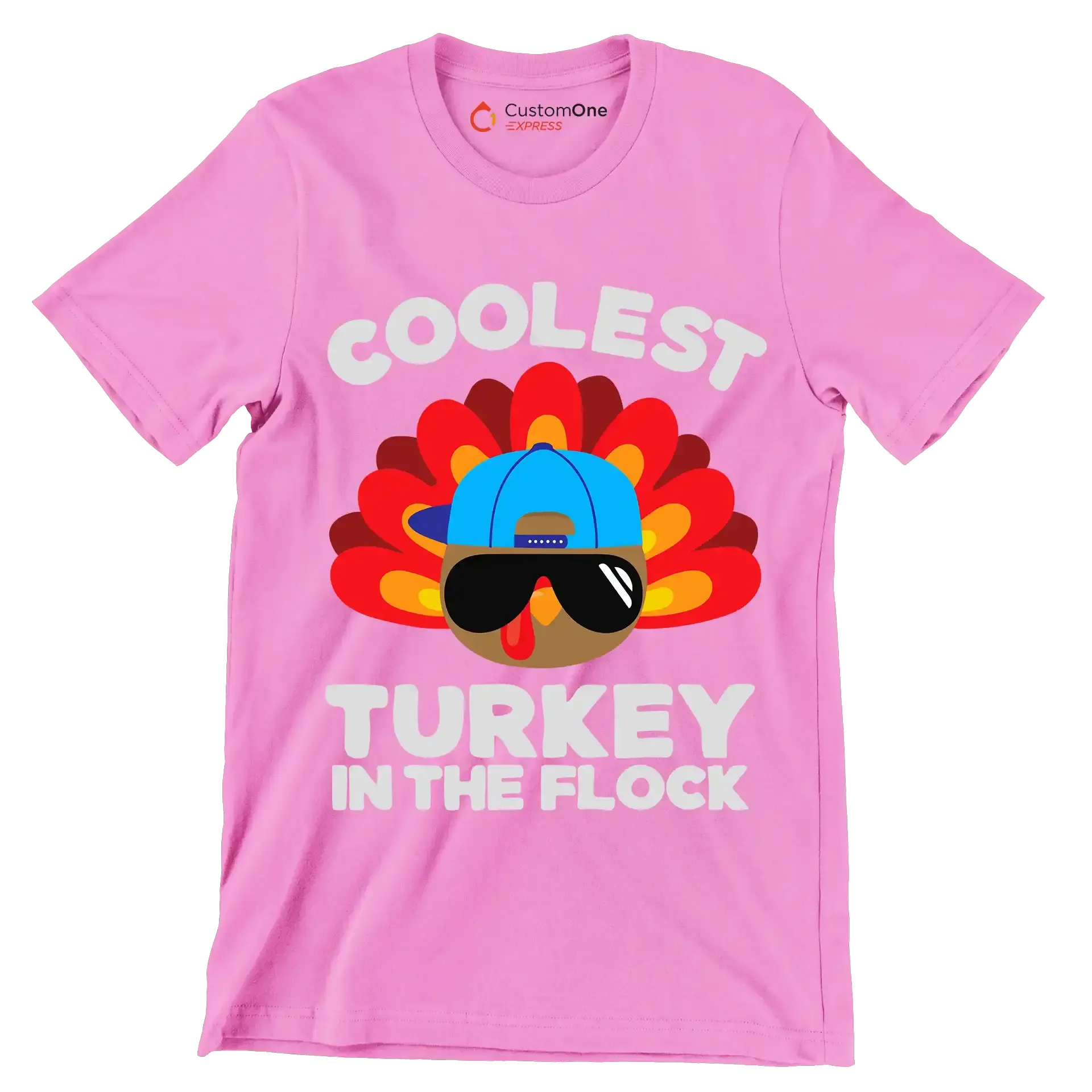 Coolest Turkey In The Flock - Thanksgiving Themed T-Shirt-Pink-S-Custom One Express