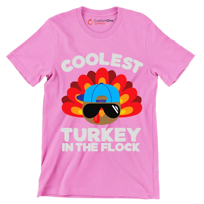 Coolest Turkey In The Flock - Thanksgiving Themed T-Shirt-Pink-S-Custom One Express