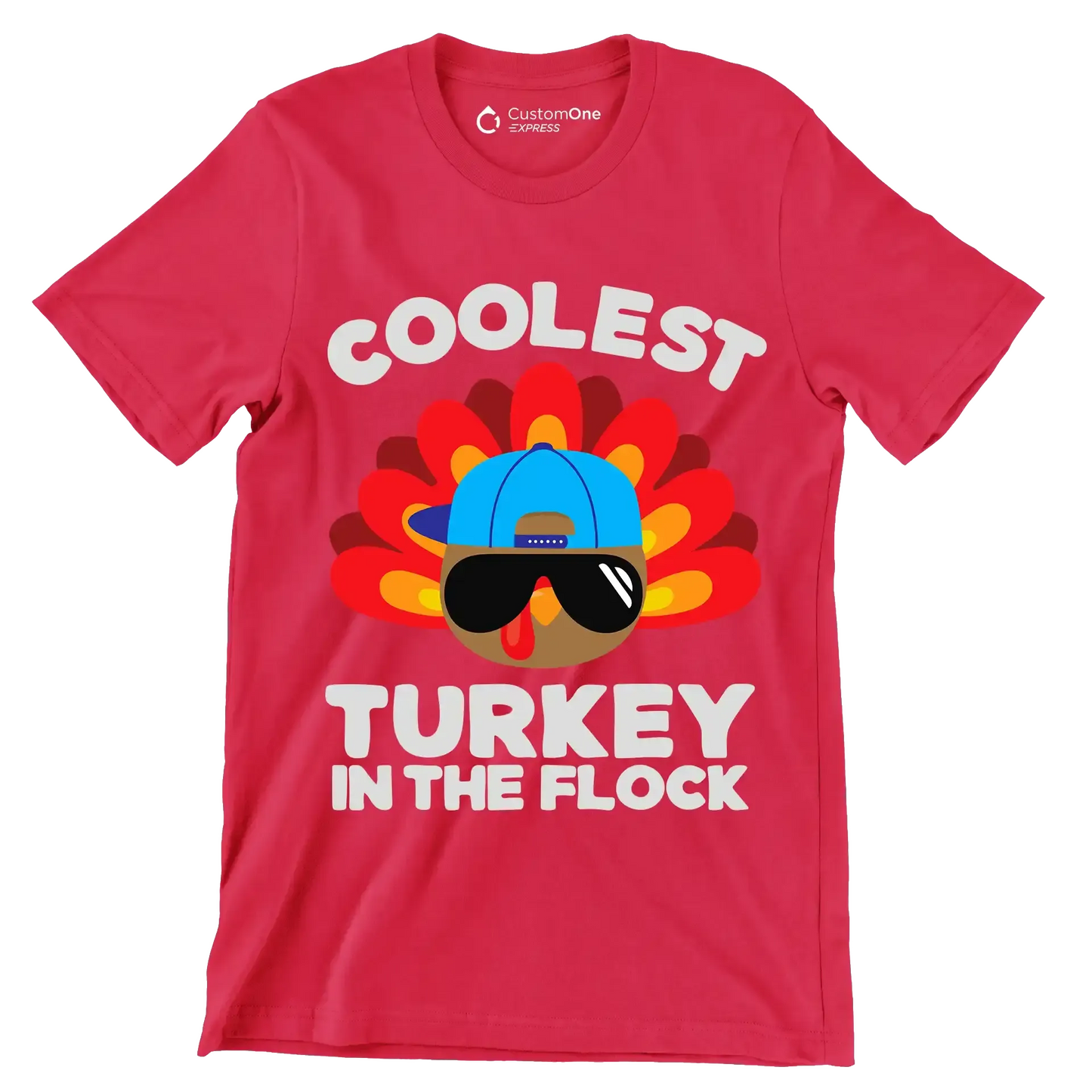 Coolest Turkey In The Flock - Thanksgiving Themed T-Shirt-Red-S-Custom One Express