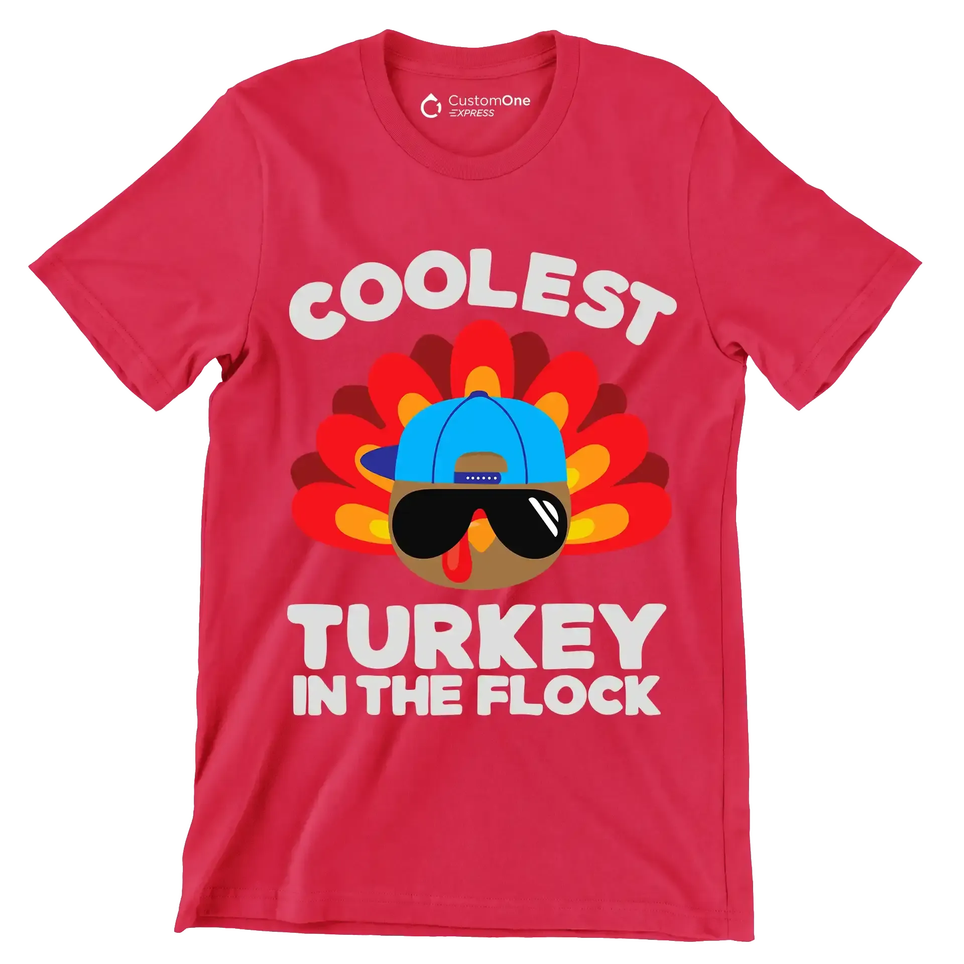 Coolest Turkey In The Flock - Thanksgiving Themed T-Shirt-Red-S-Custom One Express