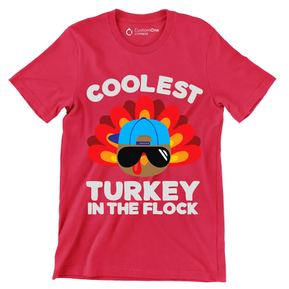 Coolest Turkey In The Flock - Thanksgiving Themed T-Shirt-Red-S-Custom One Express