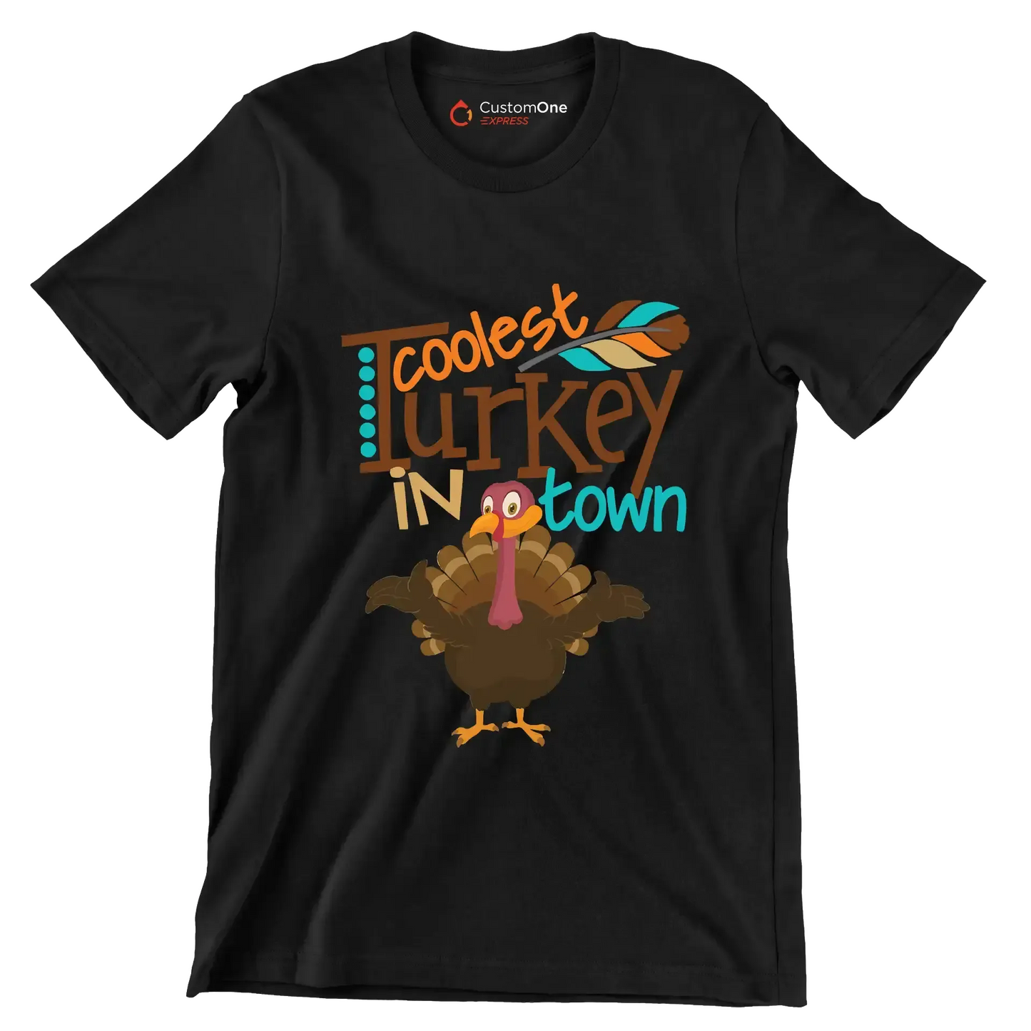 Coolest Turkey In Town - Thanksgiving Themed T-Shirt-Black-S-Custom One Express