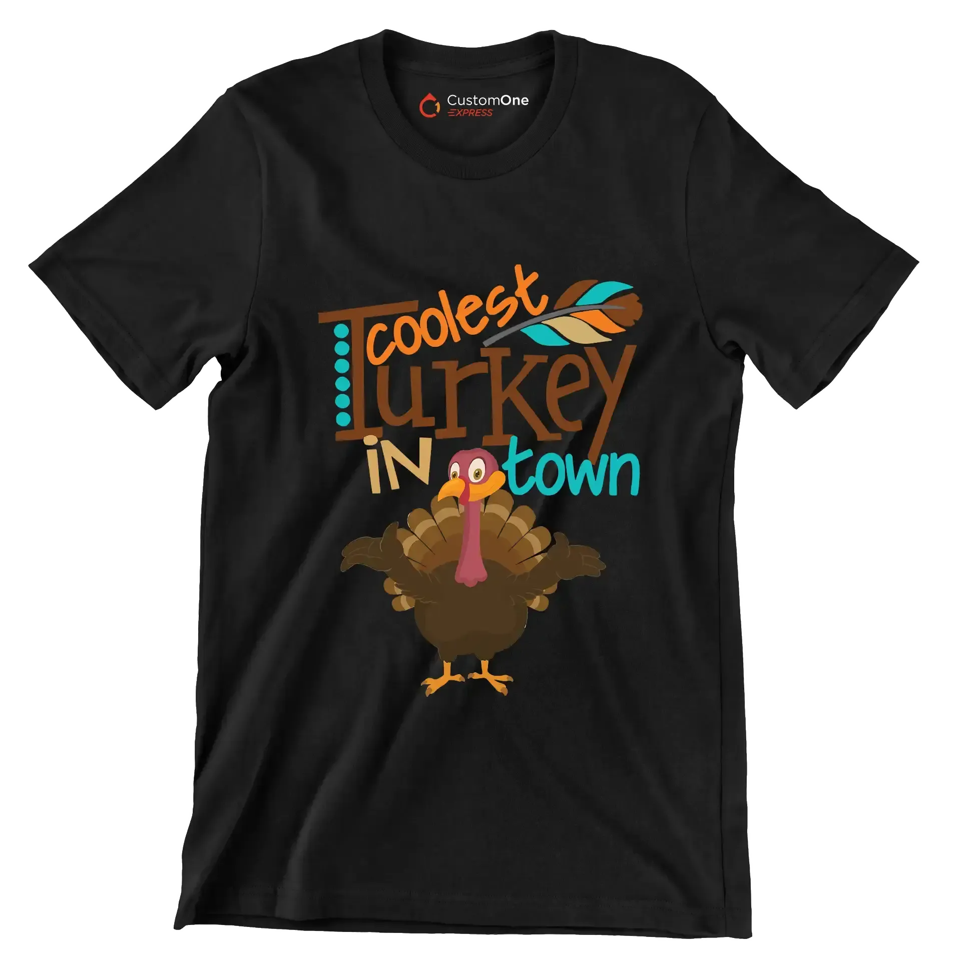 Coolest Turkey In Town - Thanksgiving Themed T-Shirt-Black-S-Custom One Express