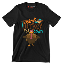 Coolest Turkey In Town - Thanksgiving Themed T-Shirt-Black-S-Custom One Express