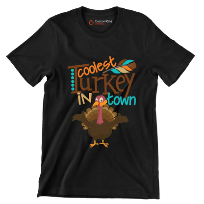 Coolest Turkey In Town - Thanksgiving Themed T-Shirt-Black-S-Custom One Express