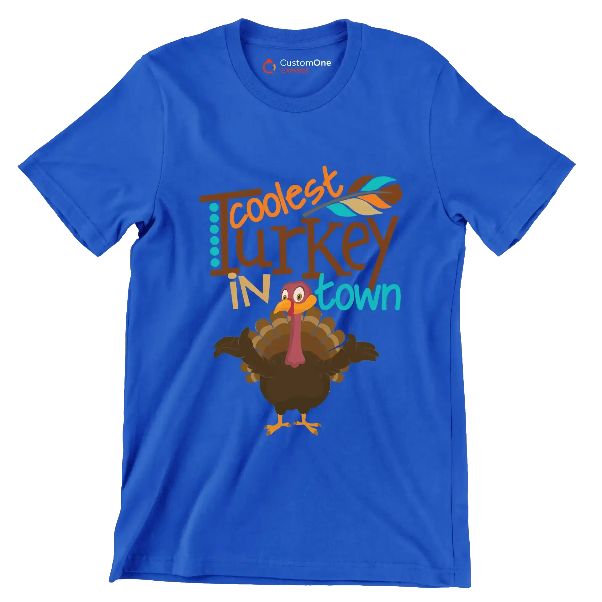 Coolest Turkey In Town - Thanksgiving Themed T-Shirt-Blue-S-Custom One Express