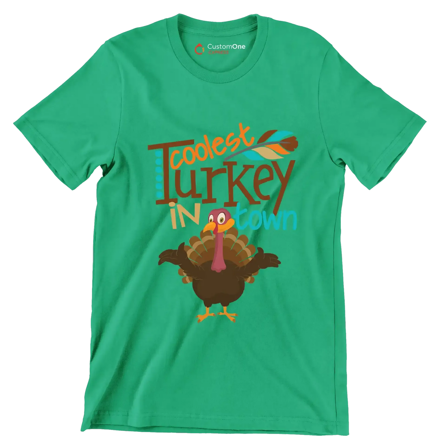 Coolest Turkey In Town - Thanksgiving Themed T-Shirt-Green-S-Custom One Express