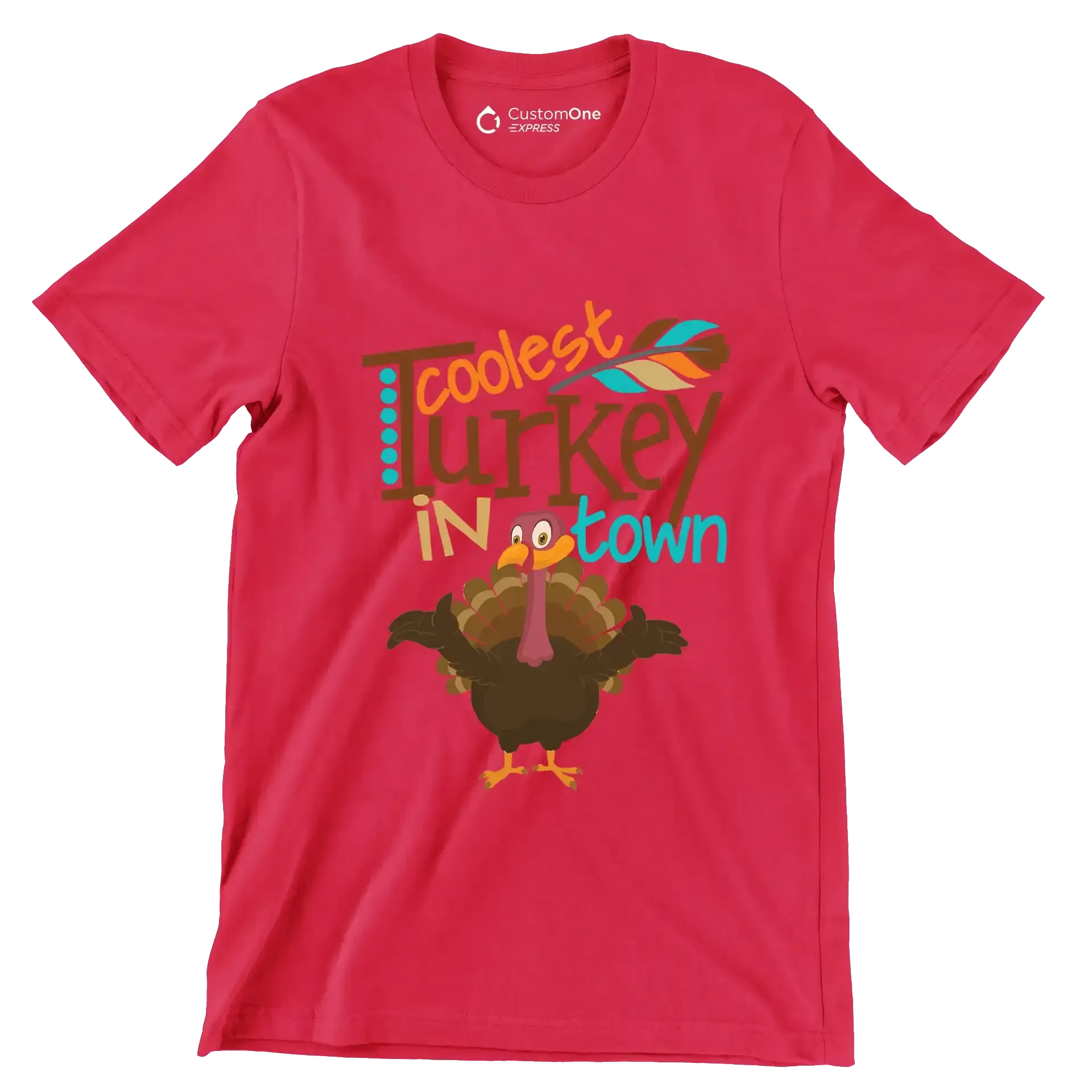 Coolest Turkey In Town - Thanksgiving Themed T-Shirt-Red-S-Custom One Express