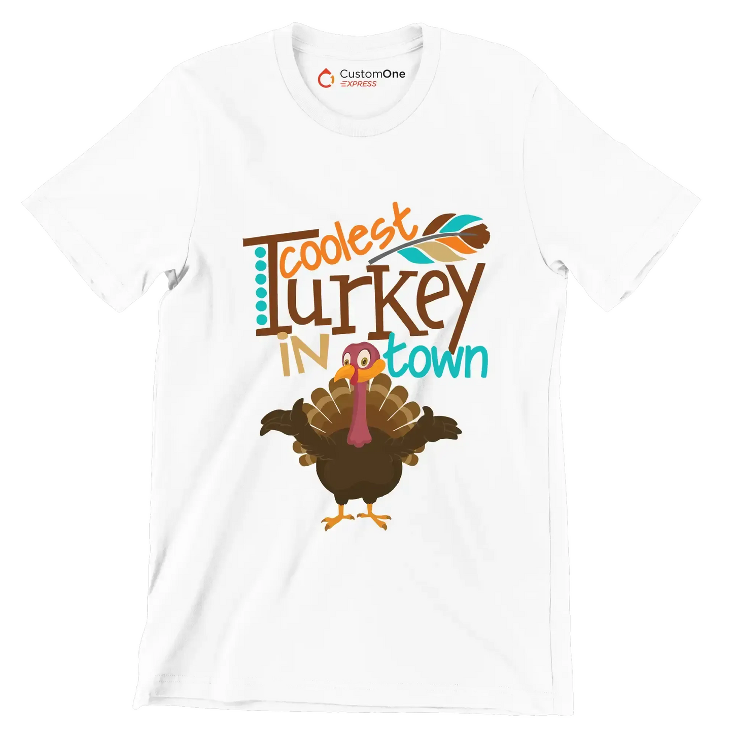 Coolest Turkey In Town - Thanksgiving Themed T-Shirt-White-S-Custom One Express