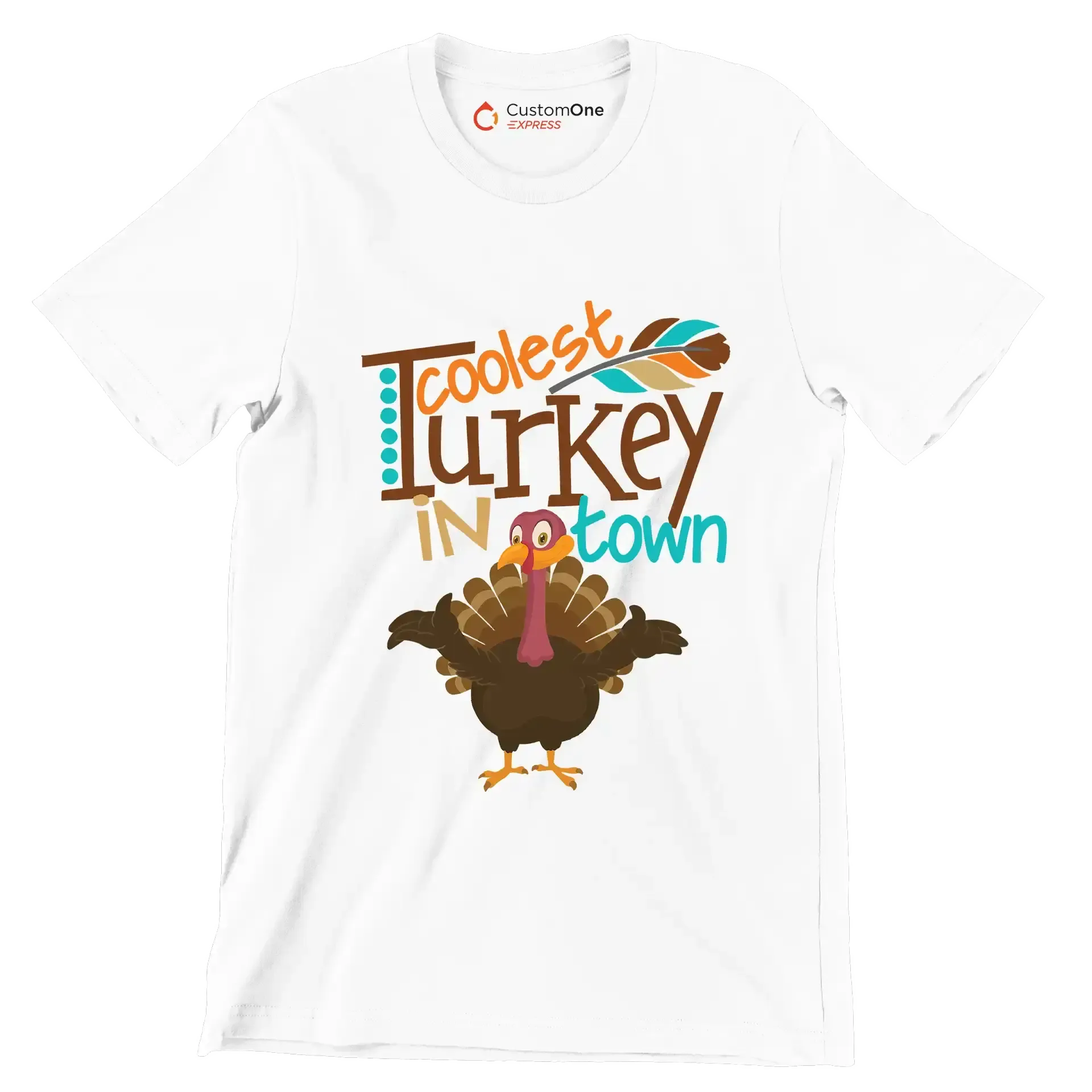 Coolest Turkey In Town - Thanksgiving Themed T-Shirt-White-S-Custom One Express