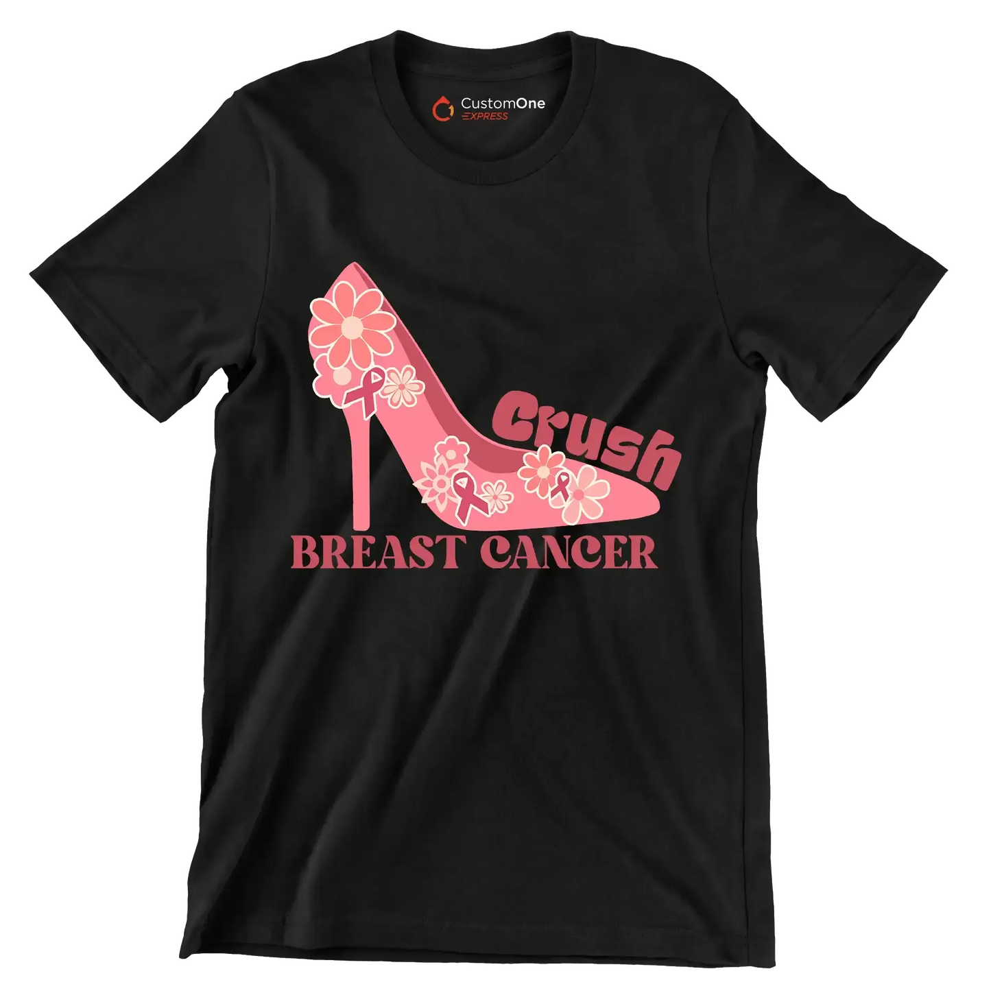 Crush Breast Cancer - Breast Cancer Awareness T-Shirt-Black-S-Custom One Express