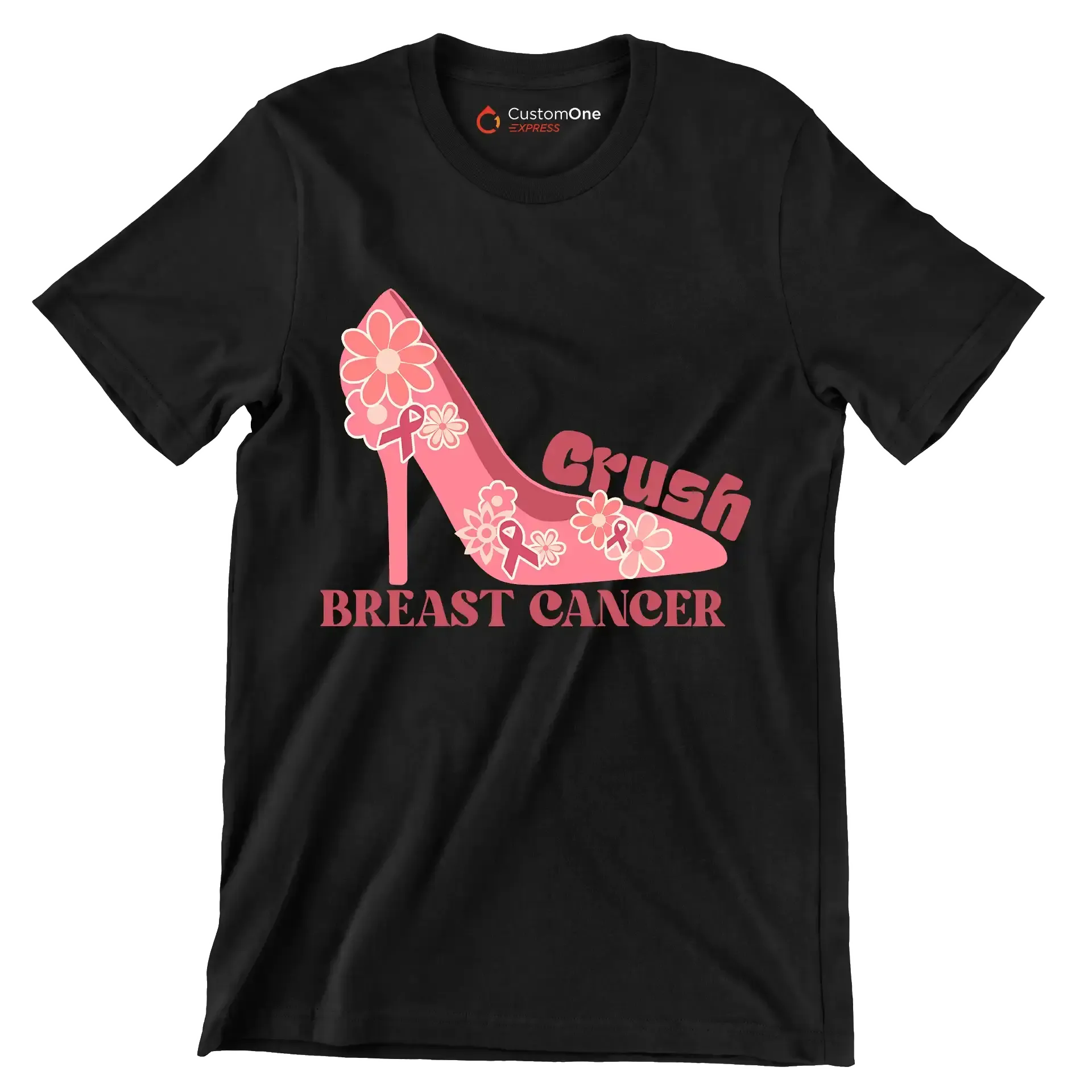 Crush Breast Cancer - Breast Cancer Awareness T-Shirt-Black-S-Custom One Express