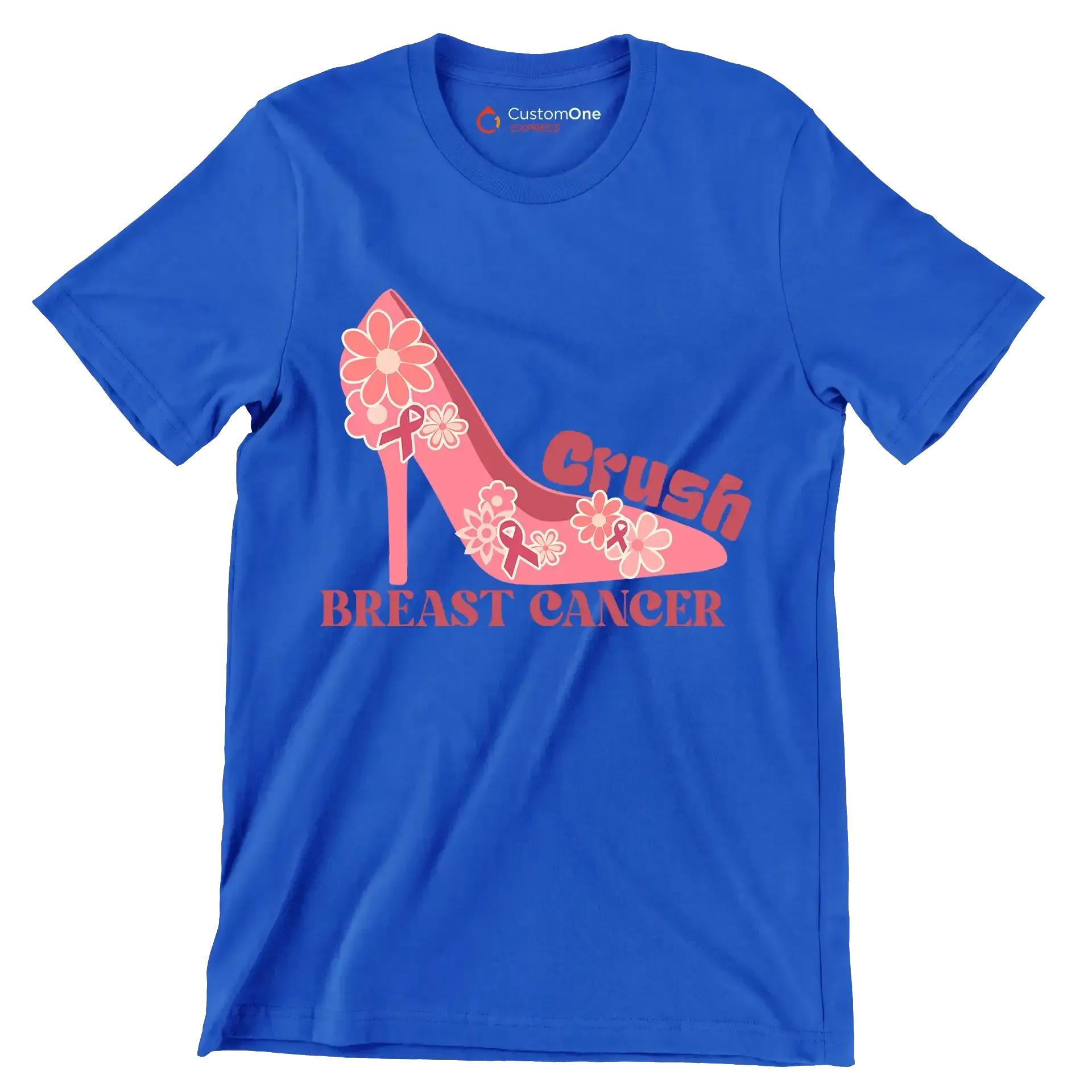Crush Breast Cancer - Breast Cancer Awareness T-Shirt-Blue-S-Custom One Express