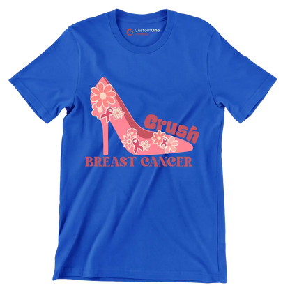 Crush Breast Cancer - Breast Cancer Awareness T-Shirt-Blue-S-Custom One Express