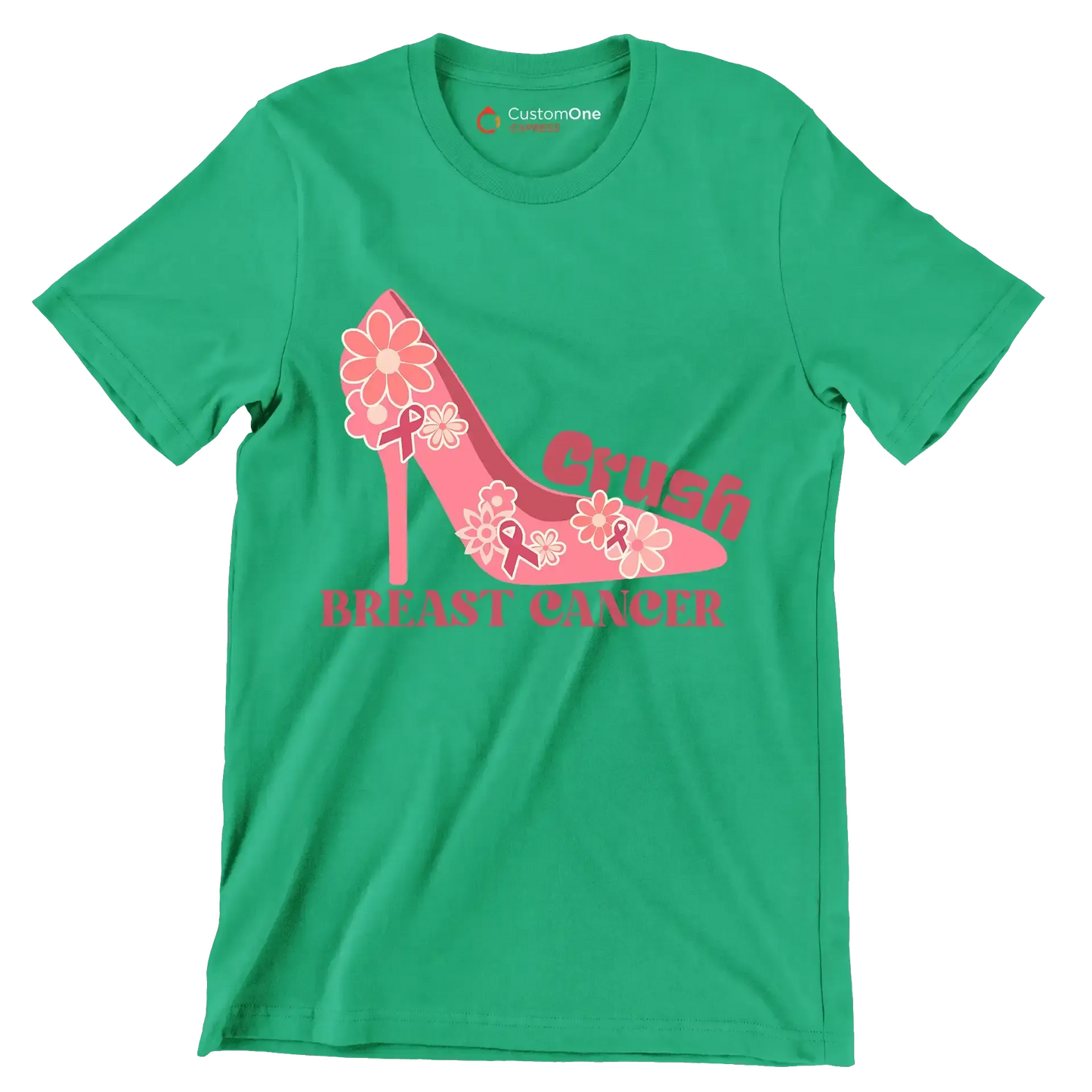 Crush Breast Cancer - Breast Cancer Awareness T-Shirt-Green-S-Custom One Express