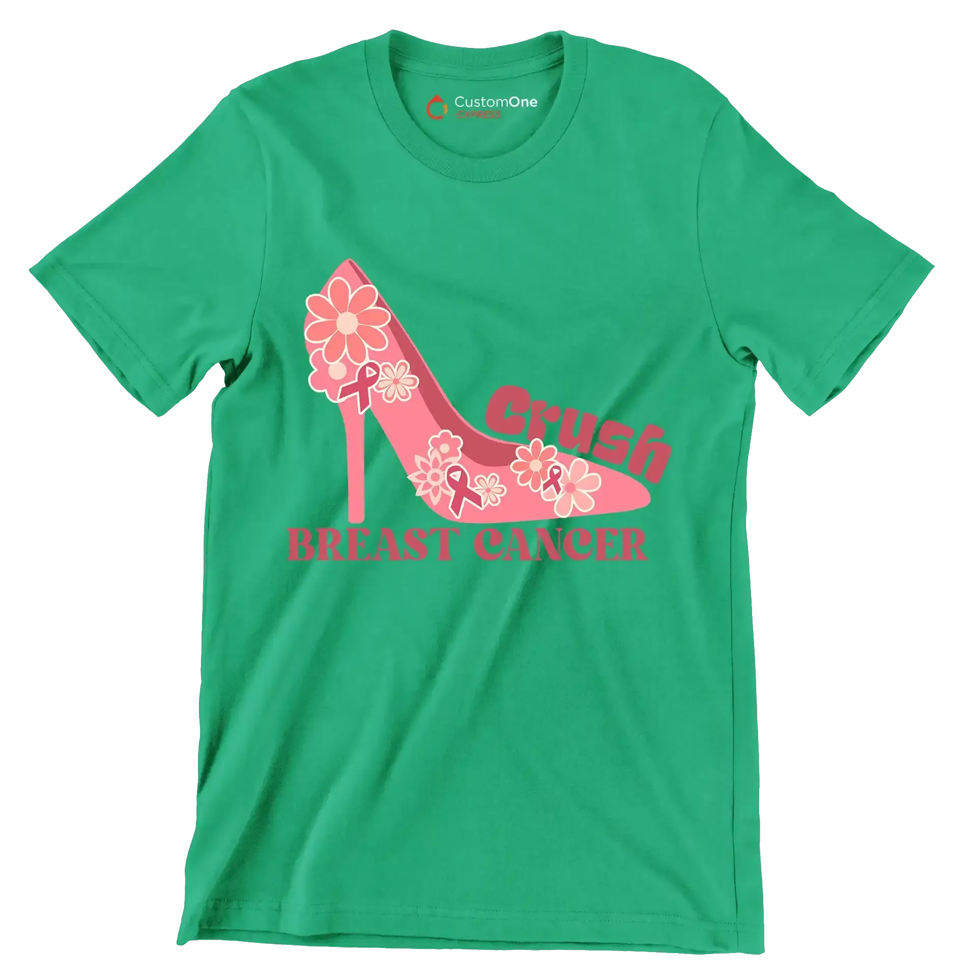 Crush Breast Cancer - Breast Cancer Awareness T-Shirt-Green-S-Custom One Express